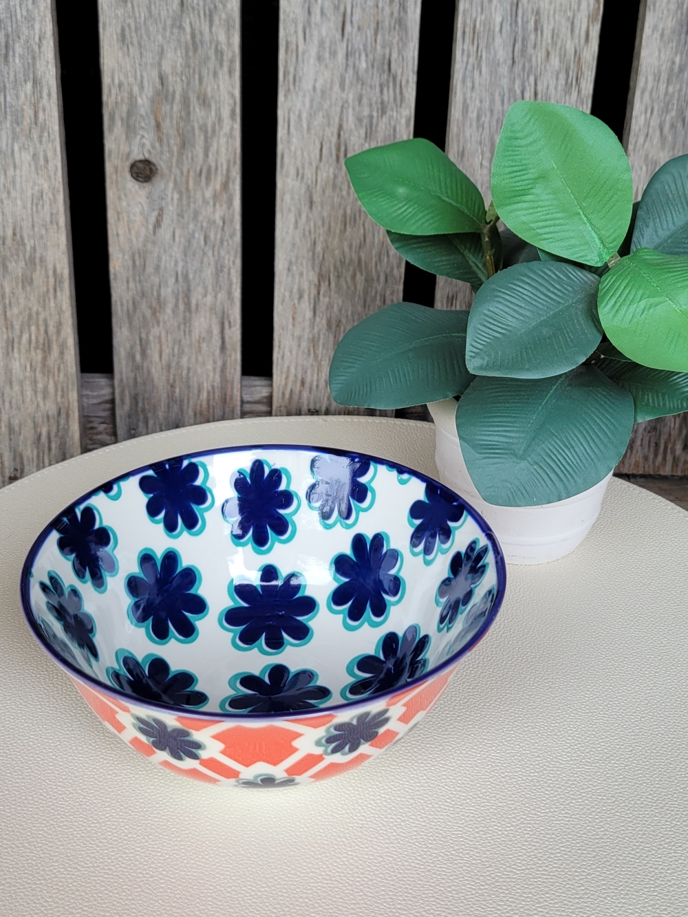 Geometric Orange Navy Ceramic Bowl - Certified International Jennifer B 🦩